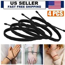 4x Tibetan Lucky BLACK String Woven Bracelet for Protection Men Women Good Luck