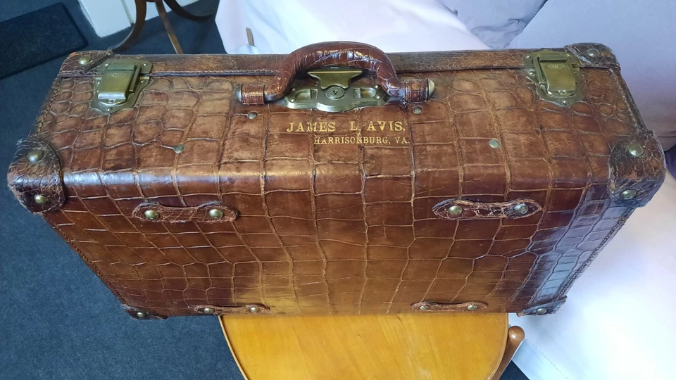 Antiker KROKOKOFFER Der Firma James L.Avis Harrisburg VIRG. In Perfek Zustand 2 - Bild 3 von 4