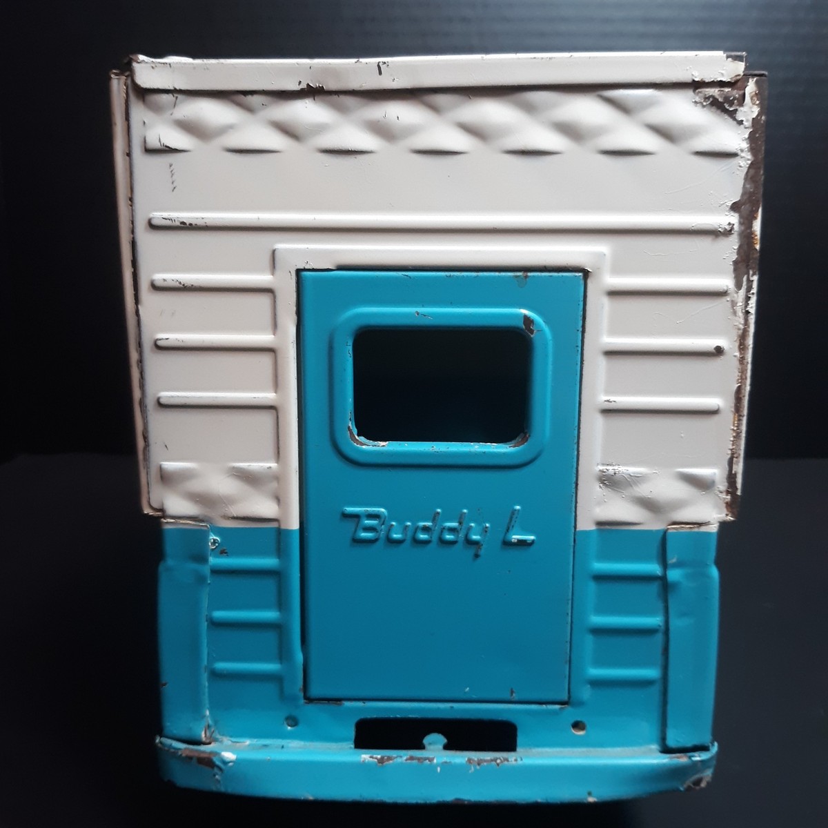 Buddy L Pickup Truck Blue w/ White Metal Camper Pressed Steel