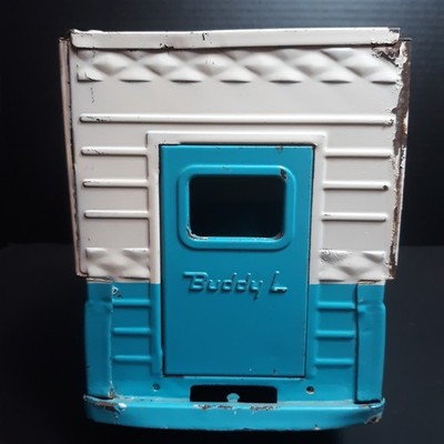 Buddy L Pickup Truck Blue w/ White Metal Camper Pressed Steel