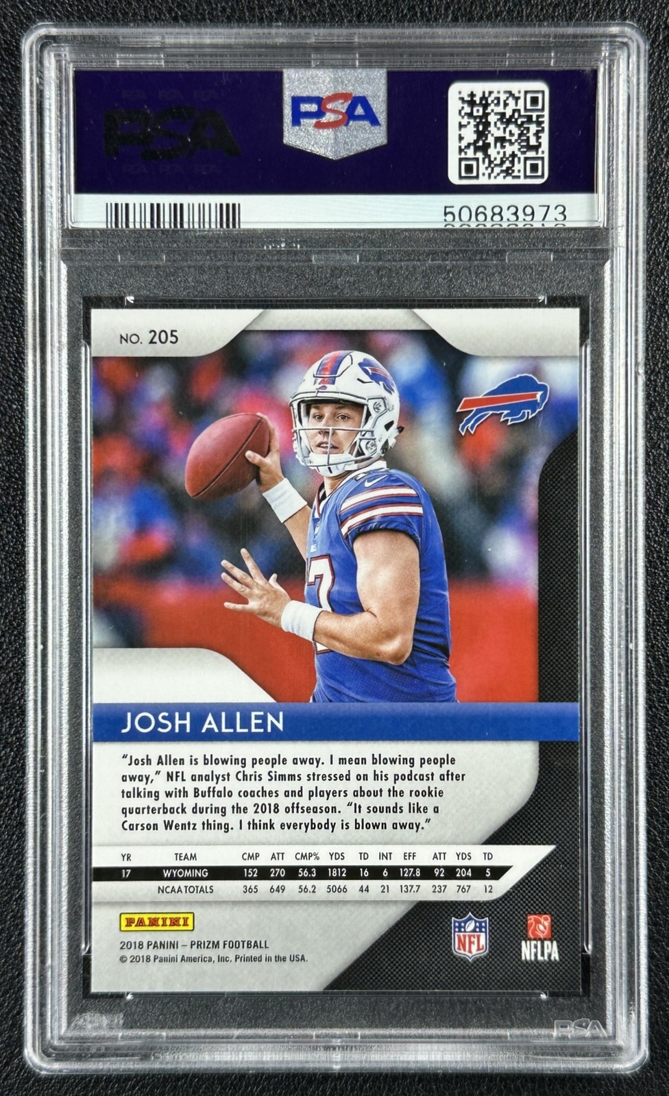 JOSH ALLEN PSA 9 2018 PANINI PRIZM #205 ROOKIE RC BILLS 3973 view 2