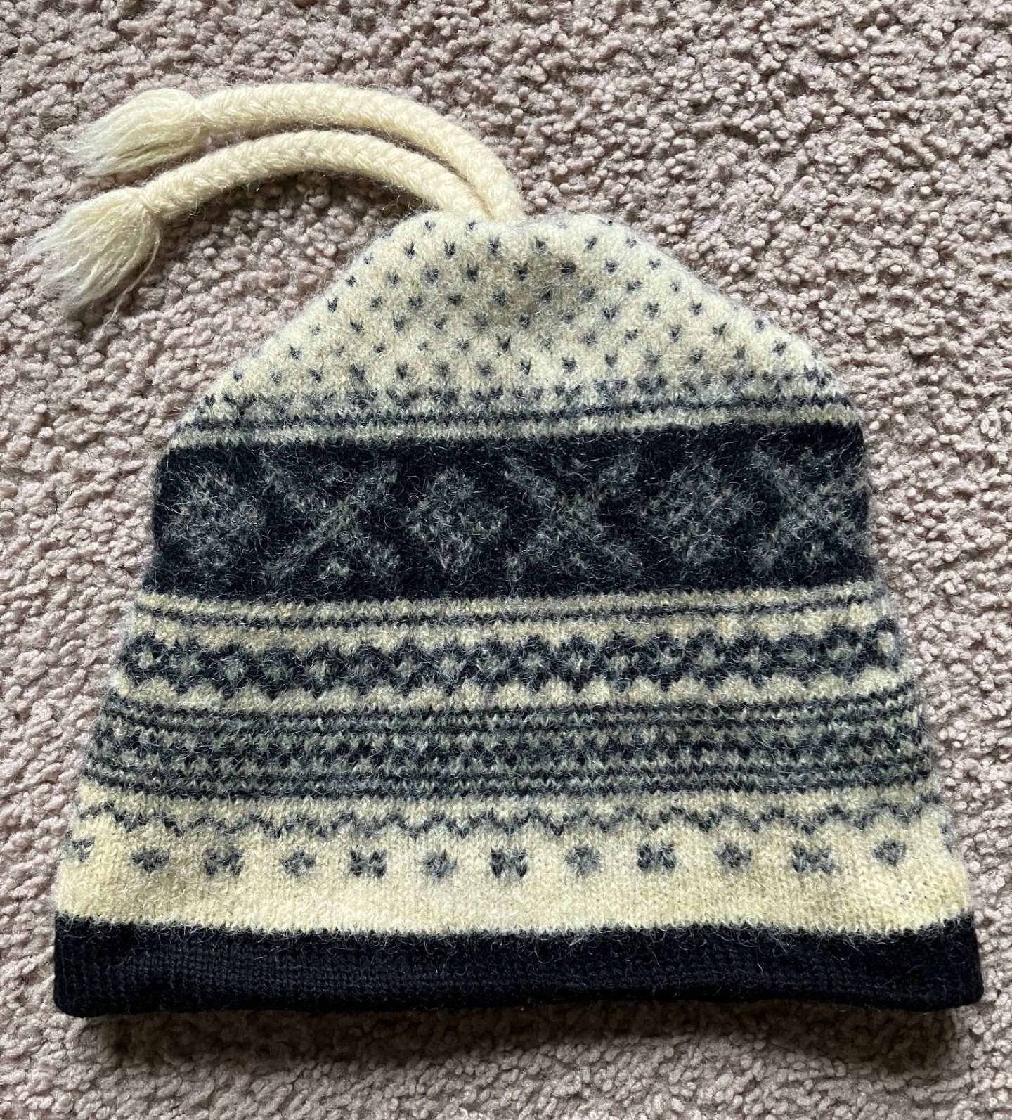 Vtg Polo Ralph Lauren Knit Beanie Hat Tassel Off-White & Black Wool One Size thumbnail 2