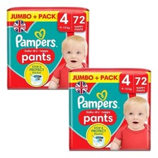 Pampers Baby Dry Nappy Size4 Diaper Protect Pants 9-15kg Jumbo+Pack 2x72 Nappies 0.44 per nappy