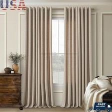 Natural Linen Blend Semi Sheer Curtains W/ Bronze Grommets Weighted Design New