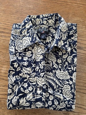 Women s Navy And Cream Floral Sz S Cotton Blouse
