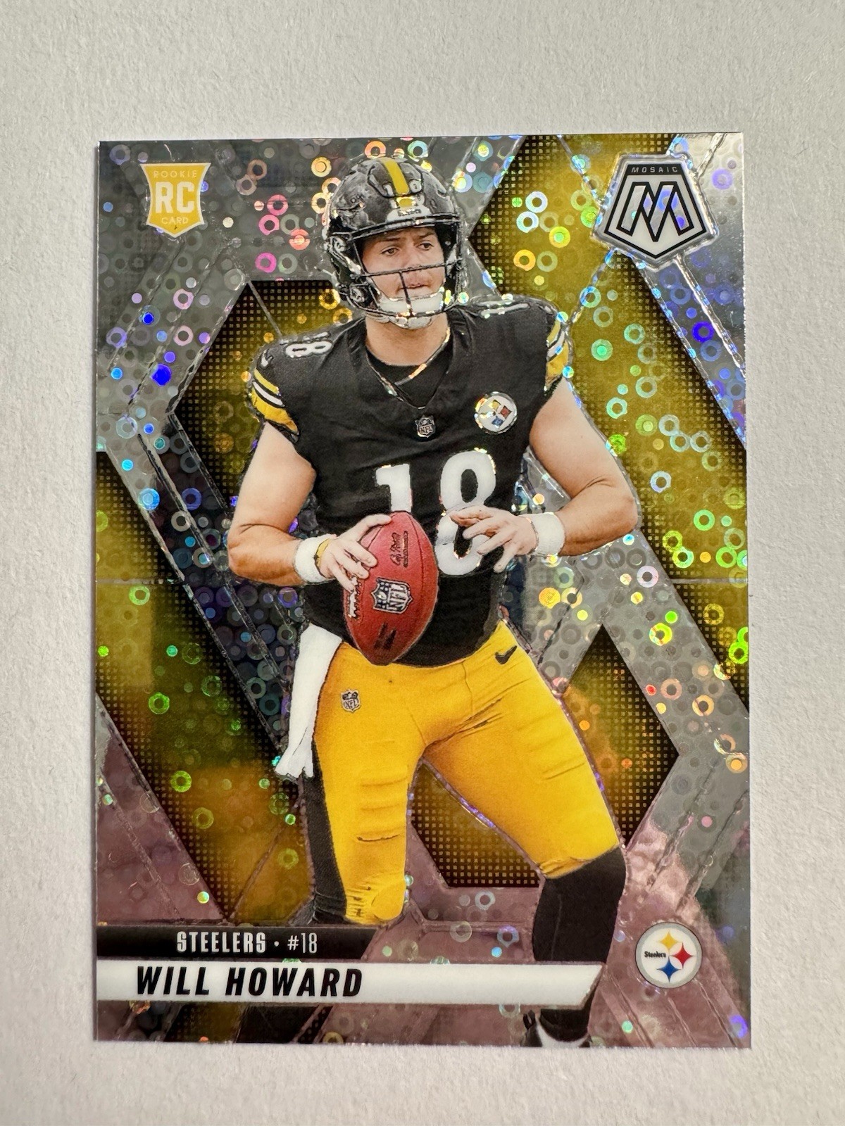 2025 Panini Mosaic Will Howard No Huddle Silver Disco Rookie Prizm #318