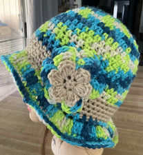 Tan Lime Green Turquoise Blue Flapper 20'S STYLE CLOCHE CROCHET HAT Spring NEW