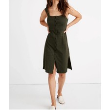 Madewell Texture & Thread Button-Front Tank Dress in Dark Forest Green Sz S NWT