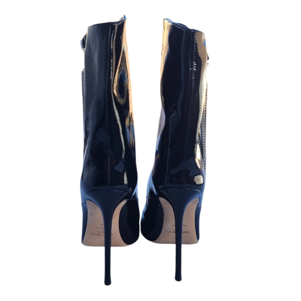 JIMMY CHOO Oriel 110 Botas Negras Charol Adornadas con Cristal 40 EU/10 US Foto 4 de 4
