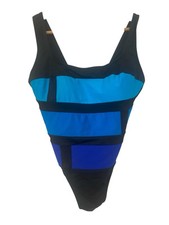 Longitude Womens One Piece Bathing Swimsuit Size 10 Colorblock Beach Travel Blue