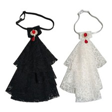 Layered Lace Jabot Crystal Ruffle Faux Collar Gothic Victorian Costume Accessory