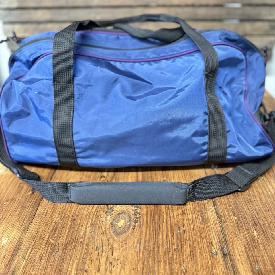 Vintage 80s Blue Purple Nike Logo Swoosh XL Gym Duffle Bag Sports Made In Korea - Image 3 of 4
