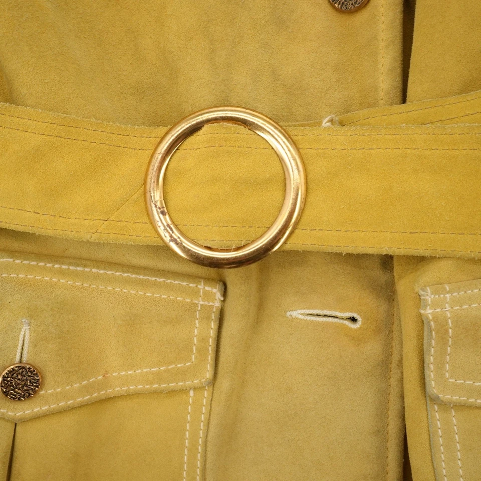 Chaqueta Victoria Cuero Amarillo Años 80 Gamuza Cinturón Foto 3 de 4