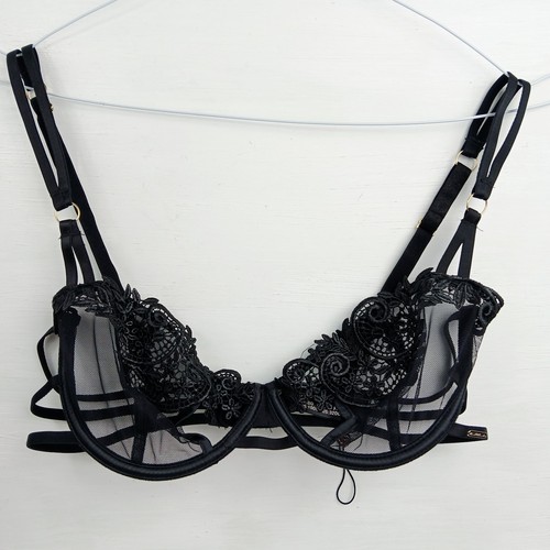 Bluebella Julienne Strappy Underwire Black Embroidered Lace Mesh Bra 32DD 32E - Picture 2 of 9