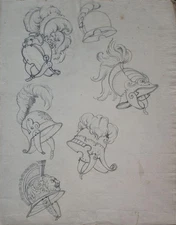 Studienzeichnung Helm Helme A. Hansen Unikat Bleistift Zeichung um 1900