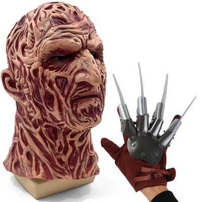 Adult Freddy Burnt Man Latex Mask & Claw Glove Set Halloween Creepy Nightmare