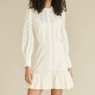 Veronica Beard Hilda Lace Mini Dress Ivory Long Sleeve Boho Cottagecore 2