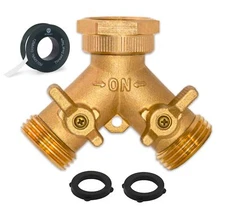 Morvat Heavy Duty Hexagonal Brass 2 Way Garden Hose Y Splitter