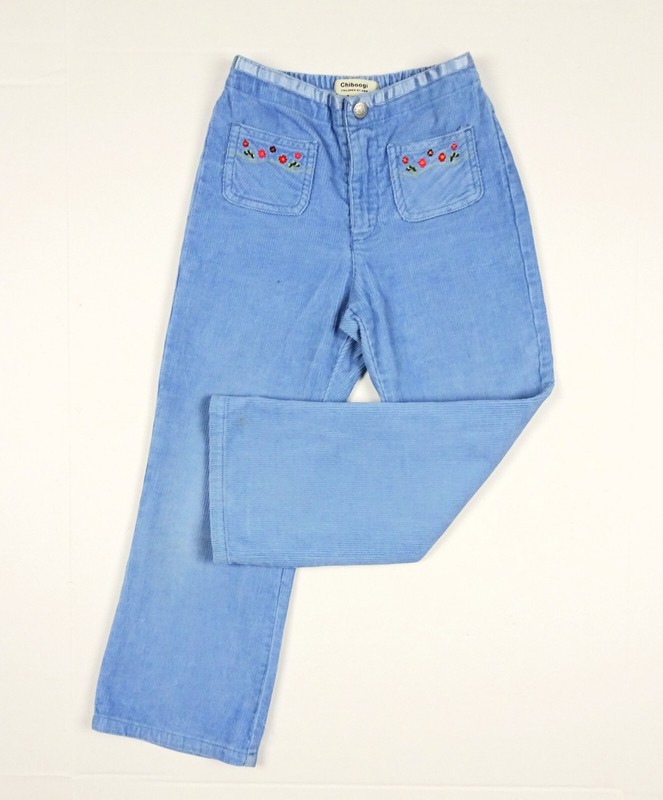 Vintage 90’s Blue Corduroy Flare Pants Girls 6 116 Chiboogi H&M Embroidered Vtg