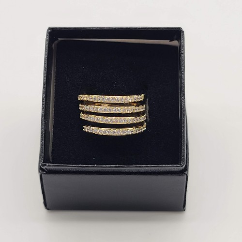 7 Charming Sisters "Champagne Toast" Shiny Gold & Rhinestone Coil Ring, 7 - Picture 9 of 11