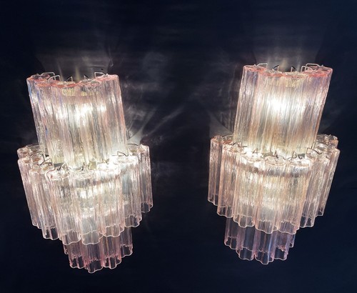 Fantastic pair of Murano Glass Tube wall sconces - 18 pink glass tube - Picture 11 of 16