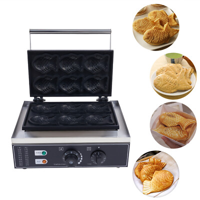 6 Well Electric Pancake Taiyaki Maker 6pc DIY Cooking Waffle Baker Machine 1500W