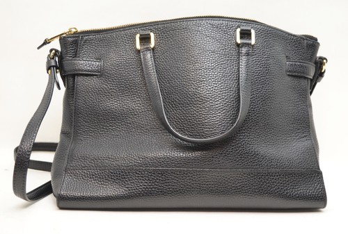 Lauren Ralph Lauren - Darwin Tumbled Pebble Grain Black Leather Satchel Purse - Picture 4 of 15