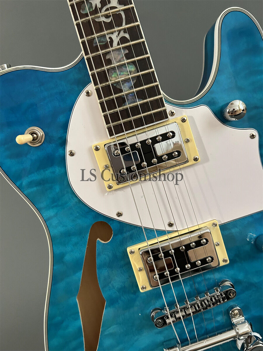 Blue Thinline TL Electric Guitar Quilted Maple Top Semi Blue Thinline TL Electric Guitar Quilted Maple Top Semi