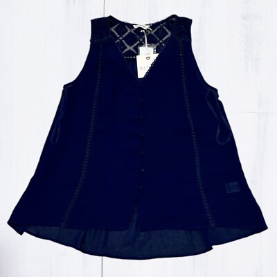 Blu Pepper Women s S Top Sheer Lined Navy Blue Sleeveless Blouse