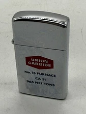 Zippo Lighter UNION CARBIDE  No. 15 FURNACE CA SI 965 Net tons Company Gift