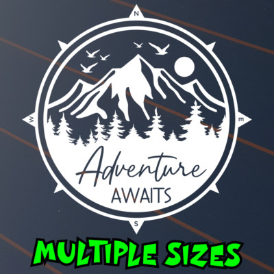 Adventure Awaits Sticker Decal Caravan Compass Camping Mountains Travel ...