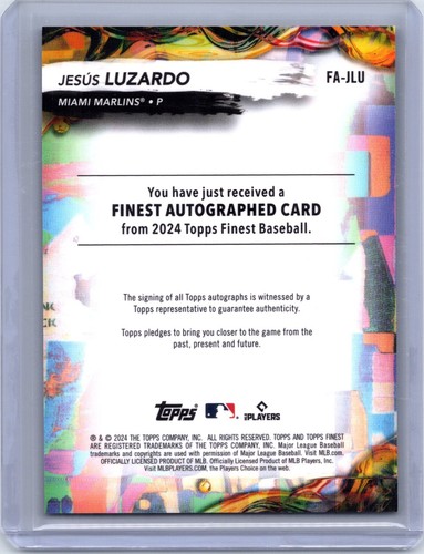 2024 Topps Finest - Mejor autógrafo refractor azul /99 #FA-JLU Jesús Luzardo - Imagen 2 de 2