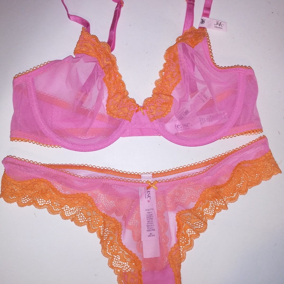 新品❤️victoria's secret bra 34B & panty S Victoria's Secret Sexy RHINESTONE Shine Strap Push Up Bra