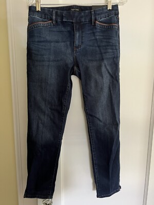 WHITE HOUSE BLACK MARKET faux leather trim skinny crop jeans