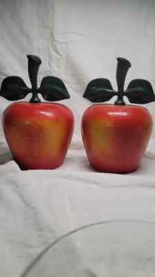Set of 2 Vintage Heavy Cast Iron Hand Painted Red Apple Bookends 7 