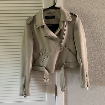 Veste moto femme ZARA simili daim 6318/021, gris clair, taille S - Main Image