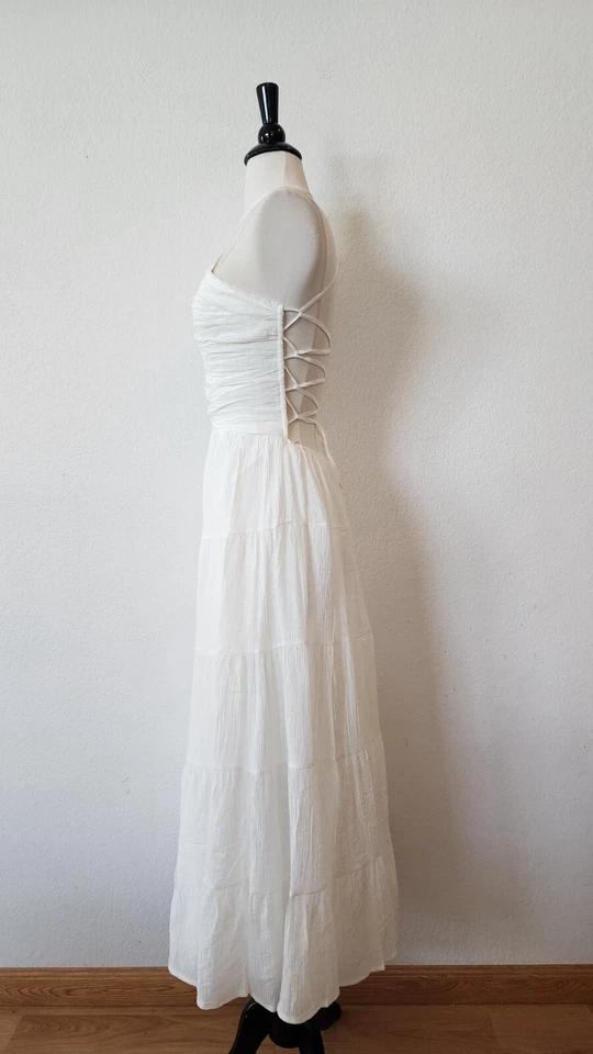 Vestido Anthropologie Midi Nuevo Talla Grande Blanco Con Cordones Boda Novia Jardín Foto 2 de 4
