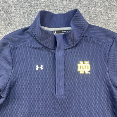 Under Armour Notre Dame Shirt Men Small Blue Heat Gear Snap Embroidered *Snag