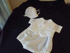 3 pc BABY infant BAPTISM OUTFIT romper vest hat WHITE Christening WEDDING