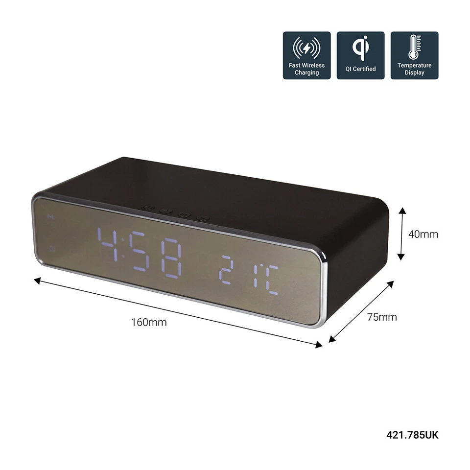 Recarga: reloj despertador digital inalámbrico de carga rápida cabecera negro dormitorio Foto 4 de 4