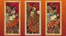 QT ~ Manor House Peacock Screen Panels 26395-O ~ 100% Cotton Quilt Fabric Panels
