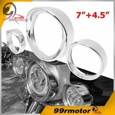 7" 4.5in Passing Fog Head Lights Trim Ring Fit For Harley Touring FLD Road King