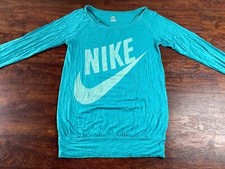 NIKE Graphic Round Neck Long Sleeve Blue Pullover Sweatshirt Women's Size Small