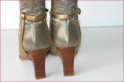 Bottines Pointues Dorées PAS SAGE - Toie Élastiquée Plissée & Cuir - Taille 35 EU - Occasion TBE
