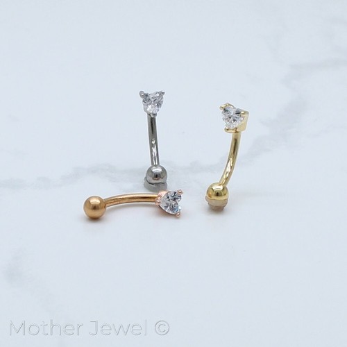 3MM HEART SIMULATED DIAMOND SILVER YELLOW ROSE GOLD IP EYEBROW 16G BAR RING - Picture 2 of 12
