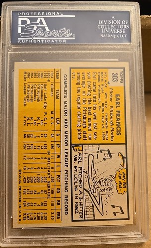 1963 TOPPS #303 EARL FRANCIS PSA 7 NM PIRATES Set Break 1100 - Picture 2 of 2