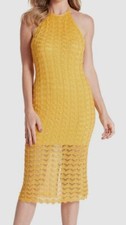 GUESS Women's Yellow Alina Halter-Neck Sleeveless Midi Dress Size L