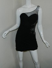 Women Dave & Johnny One Shoulder Sexy Black Evening Cocktail Dress Size 8