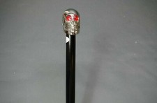 Kong Silver Brass Skull Head Handle Victorian Wooden Walking Stick Cane Antique