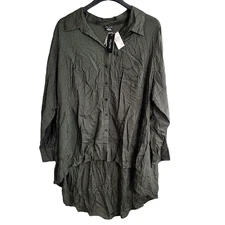 City Chic Top Womens 2XL Plus Autumn Spell Collared Hi-Low Green Check Button Up